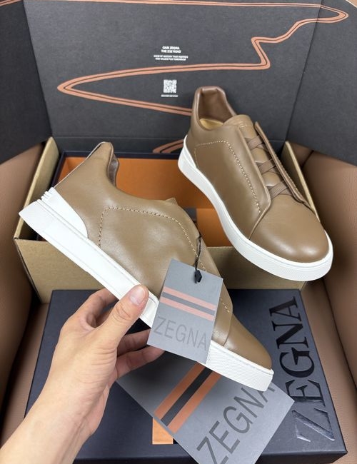 Zegna Chocolate Cow Leather Slip-On Casual Shoes