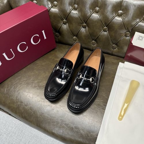 Gucci Black Polished Leather Platform Loafers