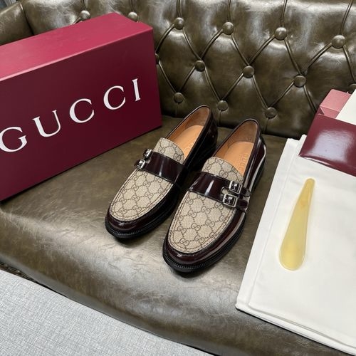 Gucci Coffee Double Buckle Thick Sole Shoes