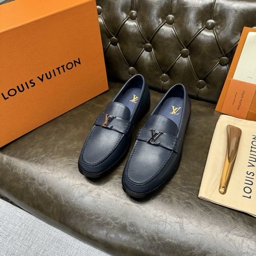 Louis Vuitton LV Blue Plain Grain Leather Sole Shoes