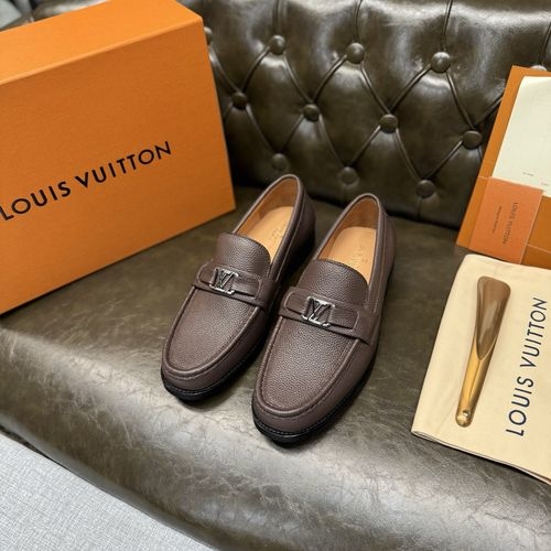 Louis Vuitton LV Coffee Litchi Grain Leather Sole Shoes