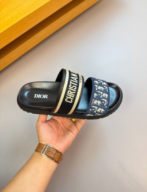 Christian Dior CD Grained Cowhide Logo Webbing Slides