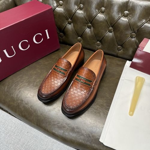 Gucci Brown Embossed Calf Leather Shoes