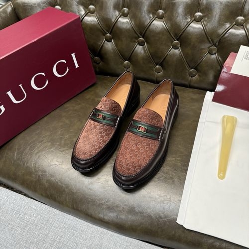 Gucci Coffee Leather GG Decor Thick Sole Shoes