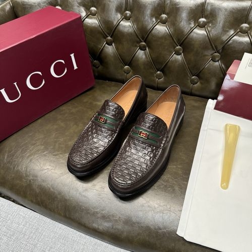 Gucci Coffee Embossed Leather Thick Sole Shoes