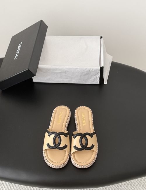 Chanel Woven Slides With Calfskin Upper And Sheepskin Lining