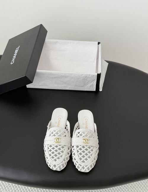 Chanel Woven Slippers Cowhide Upper Sheepskin Lining