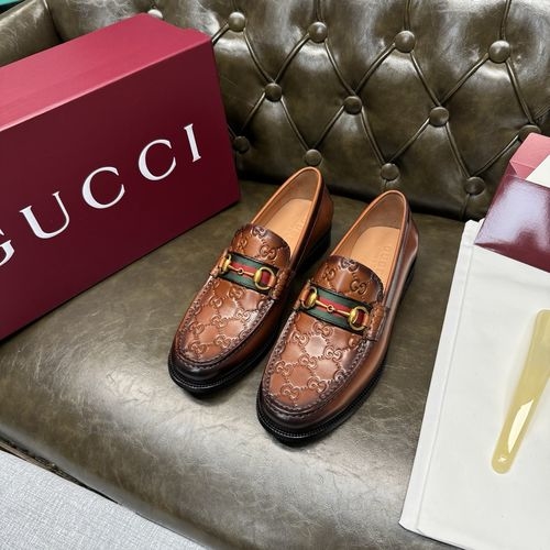 Gucci Light Brown Embossed Leather Shoes