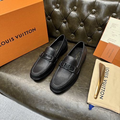 Louis Vuitton LV Black Litchi Grain Stitched Leather Shoes