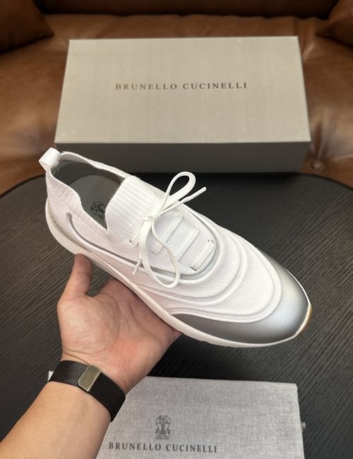 Brunello Cucinelli BC Cotton Knit Sneakers With Leather Trim
