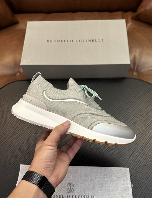 Brunello Cucinelli BC Cotton Knit Sneakers With Leather Trim