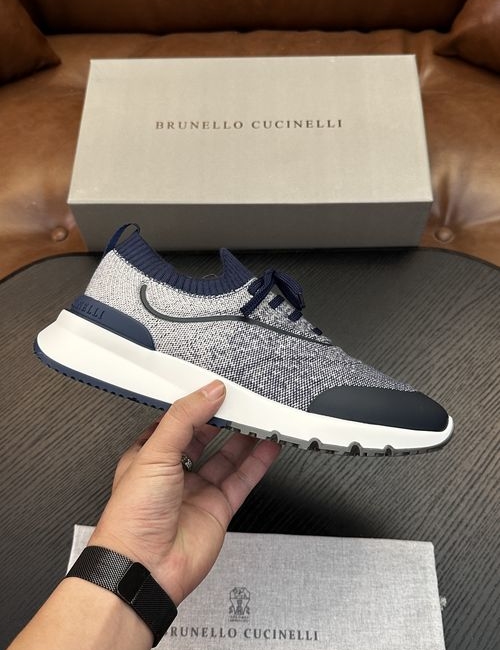 Brunello Cucinelli BC Cotton Knit Sneakers With Leather Trim