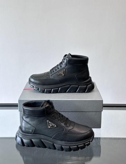 Prada Triangle Logo High-top Leather Sneakers