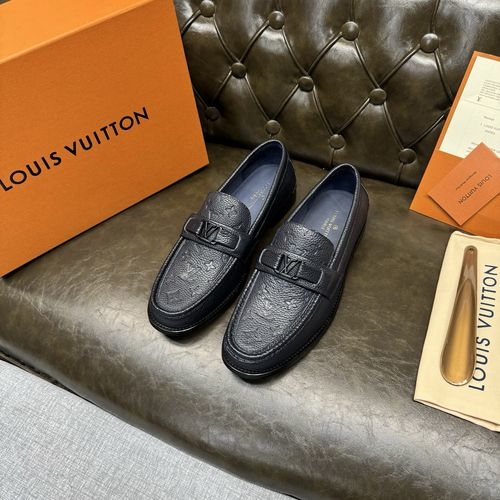 Louis Vuitton LV Dark Blue Embossed Leather Sole Shoes