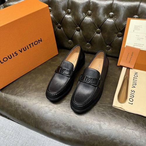 Louis Vuitton LV Black Cowhide Yakka Pattern Leather Shoes