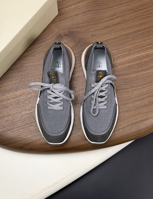 Brunello Cucinelli BC Suede Knit Slip-On Sneakers With Contrast Sole