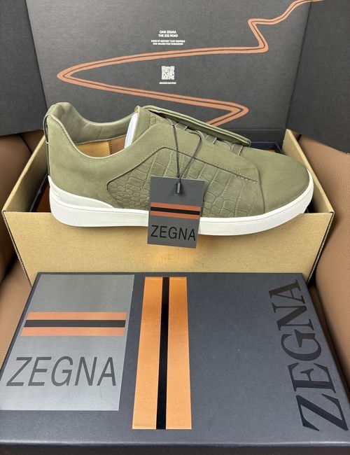 Zegna Crocodile Print Deerskin Casual Shoes
