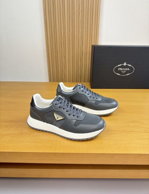 Prada Premium Casual Sneakers Patent Leather Canvas Lined TPU Sole