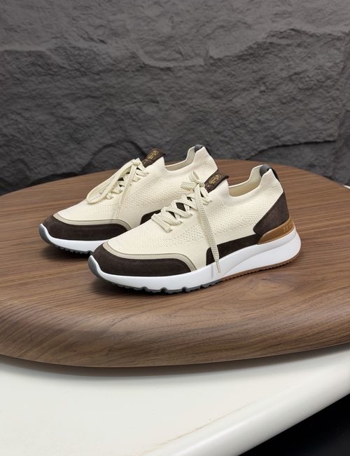 Brunello Cucinelli BC Suede Stitched Knit Sneakers With Leather Insole