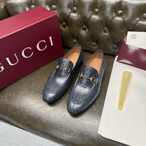 Gucci Blue Croc-embossed Calfskin Leather Shoes