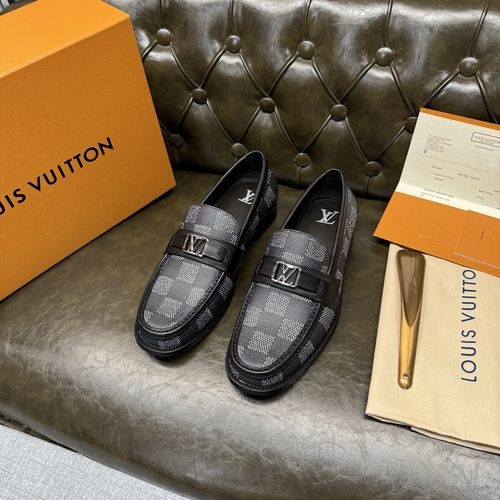 Louis Vuitton LV Black Printed Square Leather Shoes