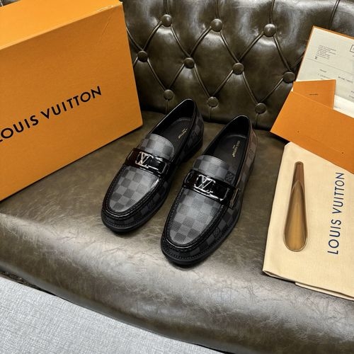 Louis Vuitton LV Black Monogram Block Leather Sole Shoes