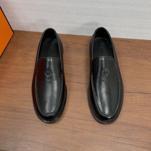 Hermes H Diamant Detail Leather Loafers