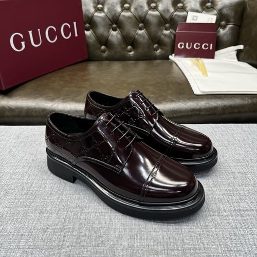 Gucci GG Embossed Lace-up Shoes Leather Lining Non-slip Sole