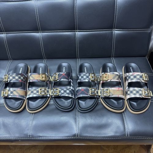 Burberry Cross Strap Leather Sandals With TB Logo
