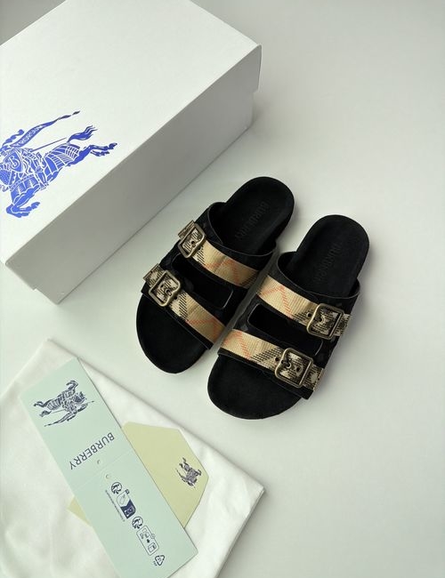 Burberry Check Double Buckle Birken-style Slides