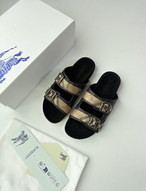 Burberry Check Double Buckle Birken-style Slides
