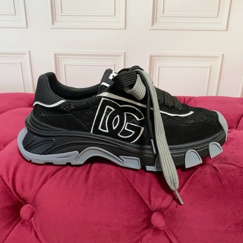 Dolce & Gabbana DG Silk Cowhide Suede Sneakers Logo Accent