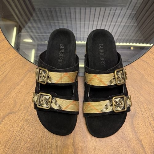 Burberry Suede Check Loafers With Adjustable Buckle