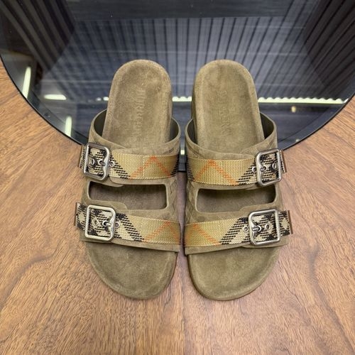 Burberry Suede Check Loafers With Adjustable Buckle