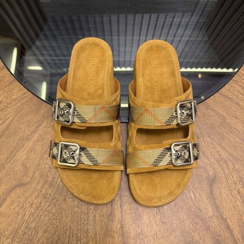 Burberry Suede Check Loafers With Adjustable Buckle