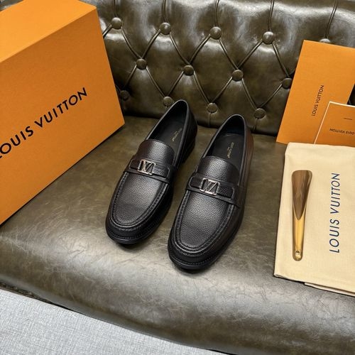 Louis Vuitton LV Black Litchi Grain Leather Sole Shoes