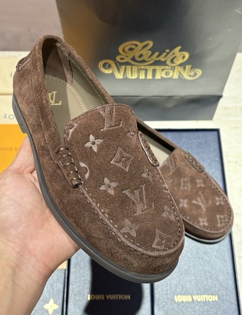 Louis Vuitton LV Suede Leather Loafers Slip On Design