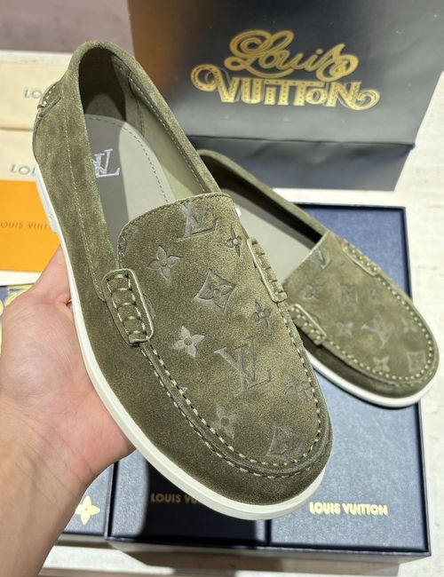 Louis Vuitton LV Suede Leather Loafers Slip On Design