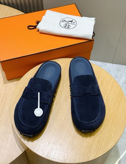 Hermes Go Mules Suede Cowhide Shoes