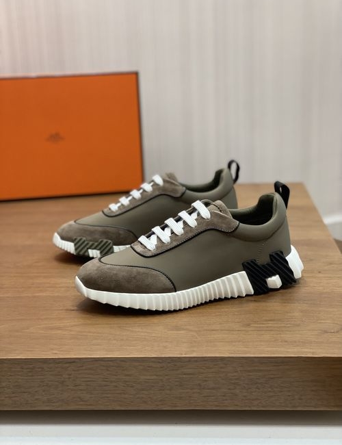 Hermes Genuine Leather Mesh Casual Sneakers With EVA Sole