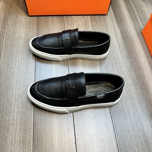 Hermes Nappa Leather Loafers With Metal Buckle