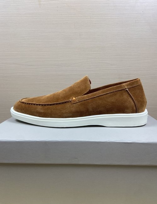 Santoni Suede Leather Loafers With Rubber Outsole