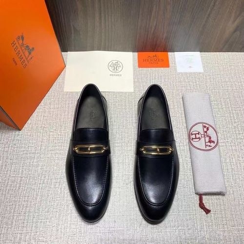 Hermes Roulis Leather Loafers With Metal Buckle