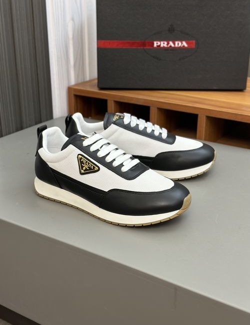 Prada Leather Mesh Stitching Casual Sneakers