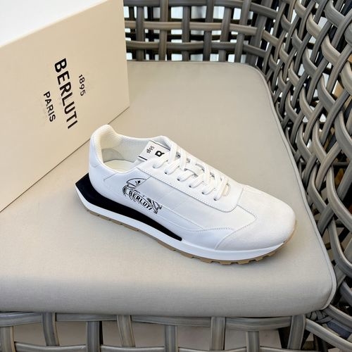 Berluti Stitched Leather Sneakers With Two-tone Sole