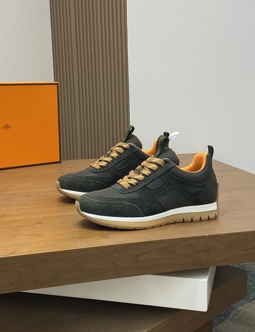 Hermes Casual Shoes Napa Leather Canvas Upper