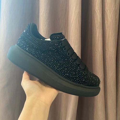 McQueen Rhinestone Sneakers Leather Upper Full Packaging