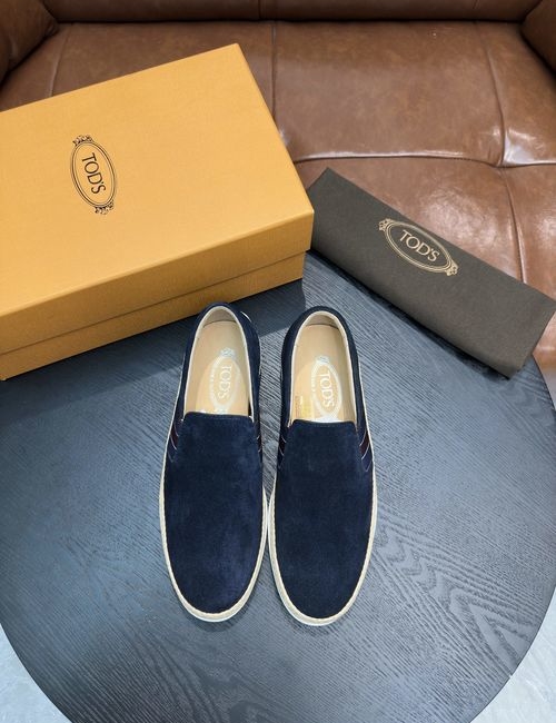 Tods Calfskin Loafers With Woven Trim Soles