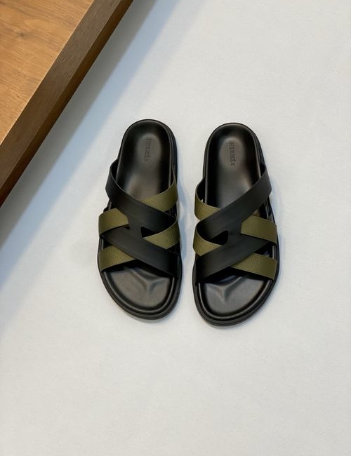 Hermes Cowhide Slippers With Non-slip Rubber Sole