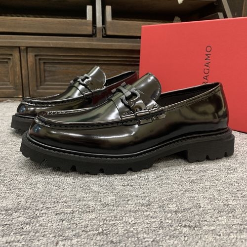 Ferragamo Leather Platform Loafers With Stitching